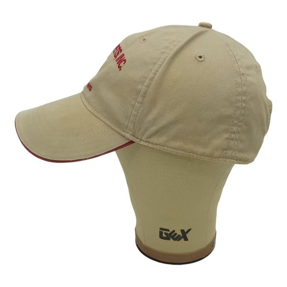 Garys Carpets Buck Deer Logo Strapback Cap Trucker Baseball Hat Khaki Red Trim - Picture 8 of 12